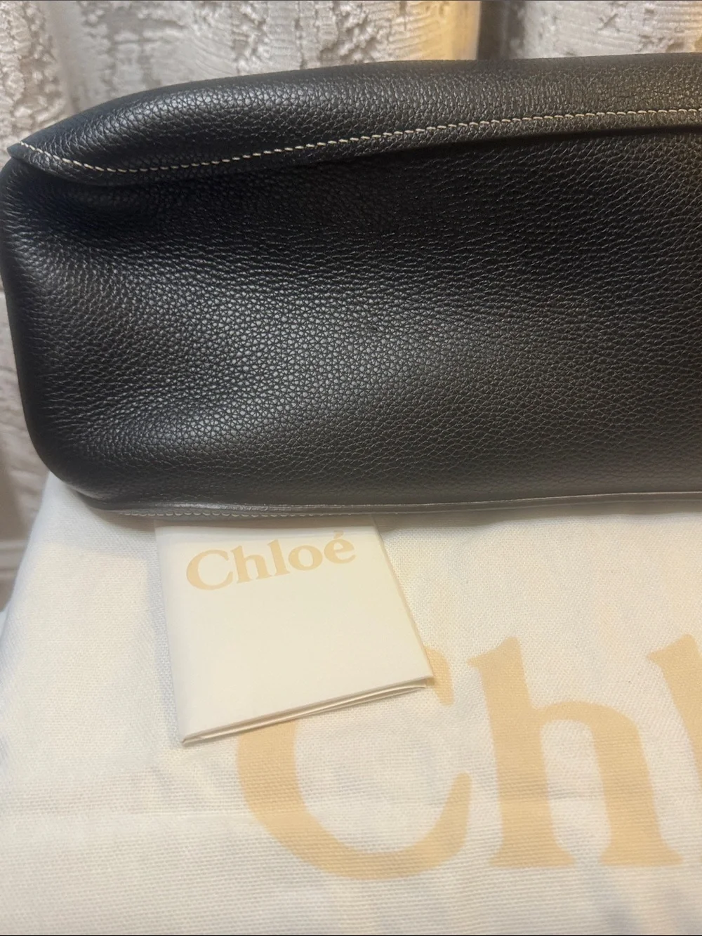 Chloé Black Pebbled Leather Clutch with Gold Disc Accent BRAND NEW with tags